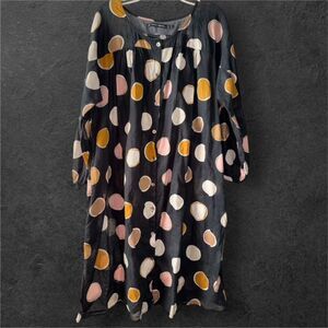 Gudrun Sjoden Black Polka Dot Cotton Poplin Dress Lagenlook Women's Medium